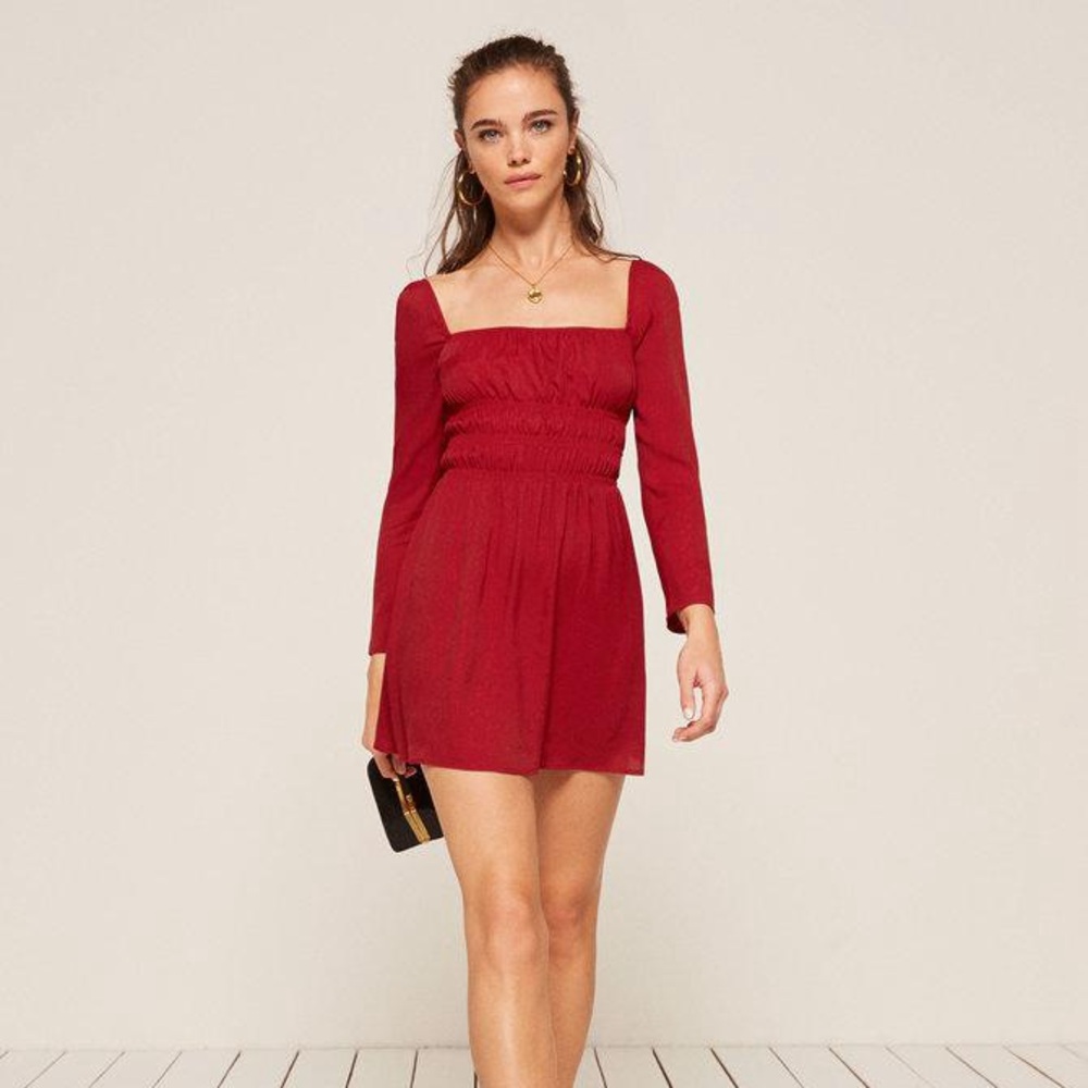 Reformation Clemence Dress | Mini Red Ruched Dress | size large